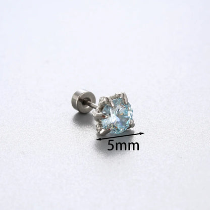 1 Piece Simple Style Solid Color Inlay 316 Stainless Steel  Copper Zircon Ear Studs