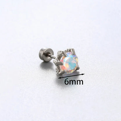 1 Piece Simple Style Solid Color Inlay 316 Stainless Steel  Copper Zircon Ear Studs