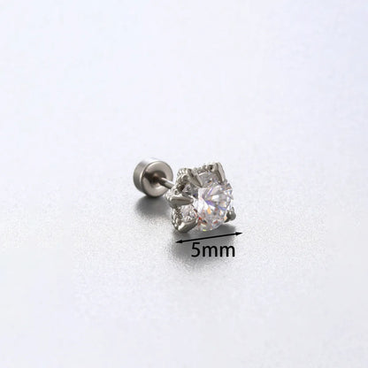 1 Piece Simple Style Solid Color Inlay 316 Stainless Steel  Copper Zircon Ear Studs