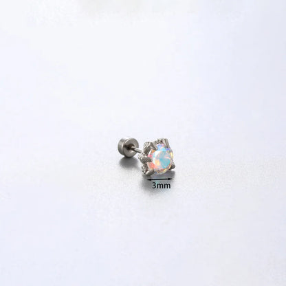 1 Piece Simple Style Solid Color Inlay 316 Stainless Steel  Copper Zircon Ear Studs