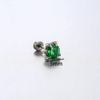 1 Piece Simple Style Solid Color Inlay 316 Stainless Steel  Copper Zircon Ear Studs