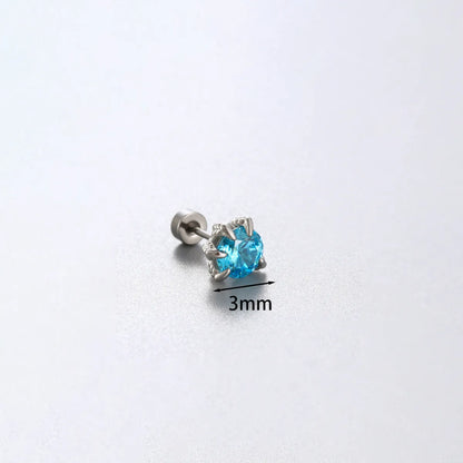 1 Piece Simple Style Solid Color Inlay 316 Stainless Steel  Copper Zircon Ear Studs