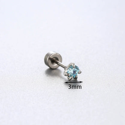 1 Piece Simple Style Solid Color Inlay 316 Stainless Steel  Copper Zircon Ear Studs