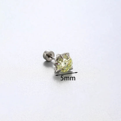 1 Piece Simple Style Solid Color Inlay 316 Stainless Steel  Copper Zircon Ear Studs