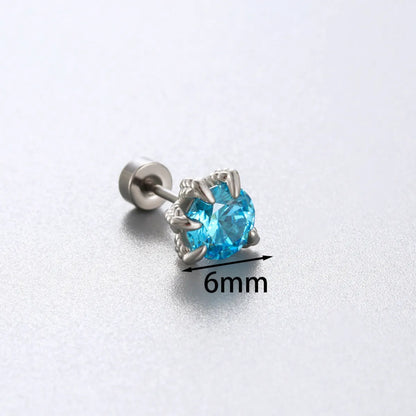 1 Piece Simple Style Solid Color Inlay 316 Stainless Steel  Copper Zircon Ear Studs