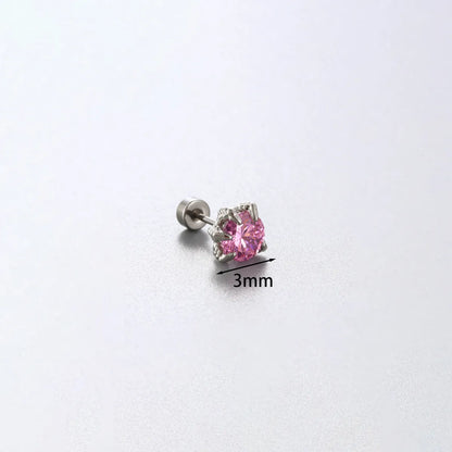 1 Piece Simple Style Solid Color Inlay 316 Stainless Steel  Copper Zircon Ear Studs