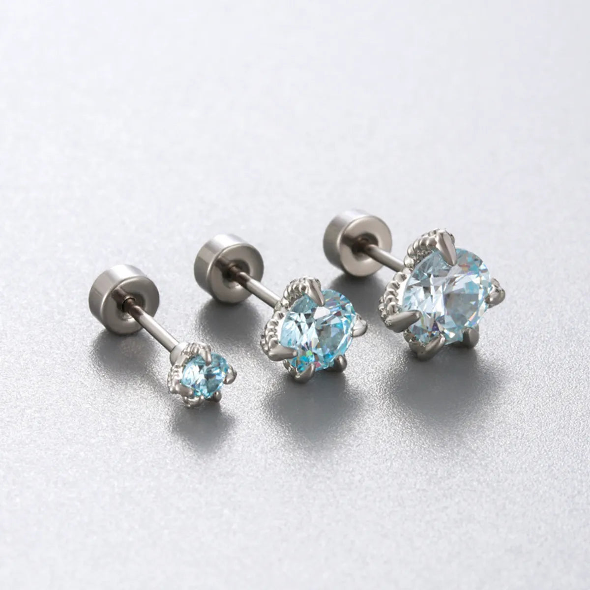 1 Piece Simple Style Solid Color Inlay 316 Stainless Steel  Copper Zircon Ear Studs