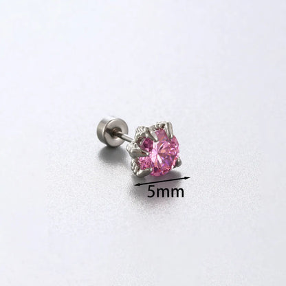 1 Piece Simple Style Solid Color Inlay 316 Stainless Steel  Copper Zircon Ear Studs