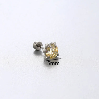 1 Piece Simple Style Solid Color Inlay 316 Stainless Steel  Copper Zircon Ear Studs