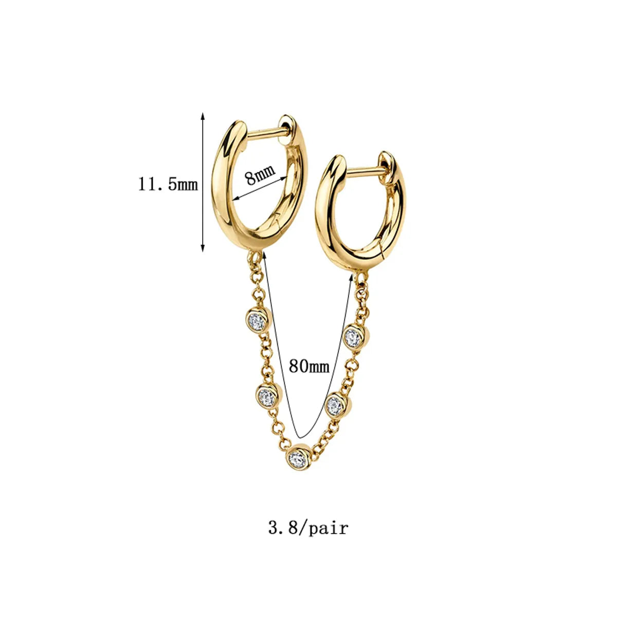 1 Piece Simple Style Solid Color Plating Inlay Copper Zircon 18k Gold Plated Dangling Earrings