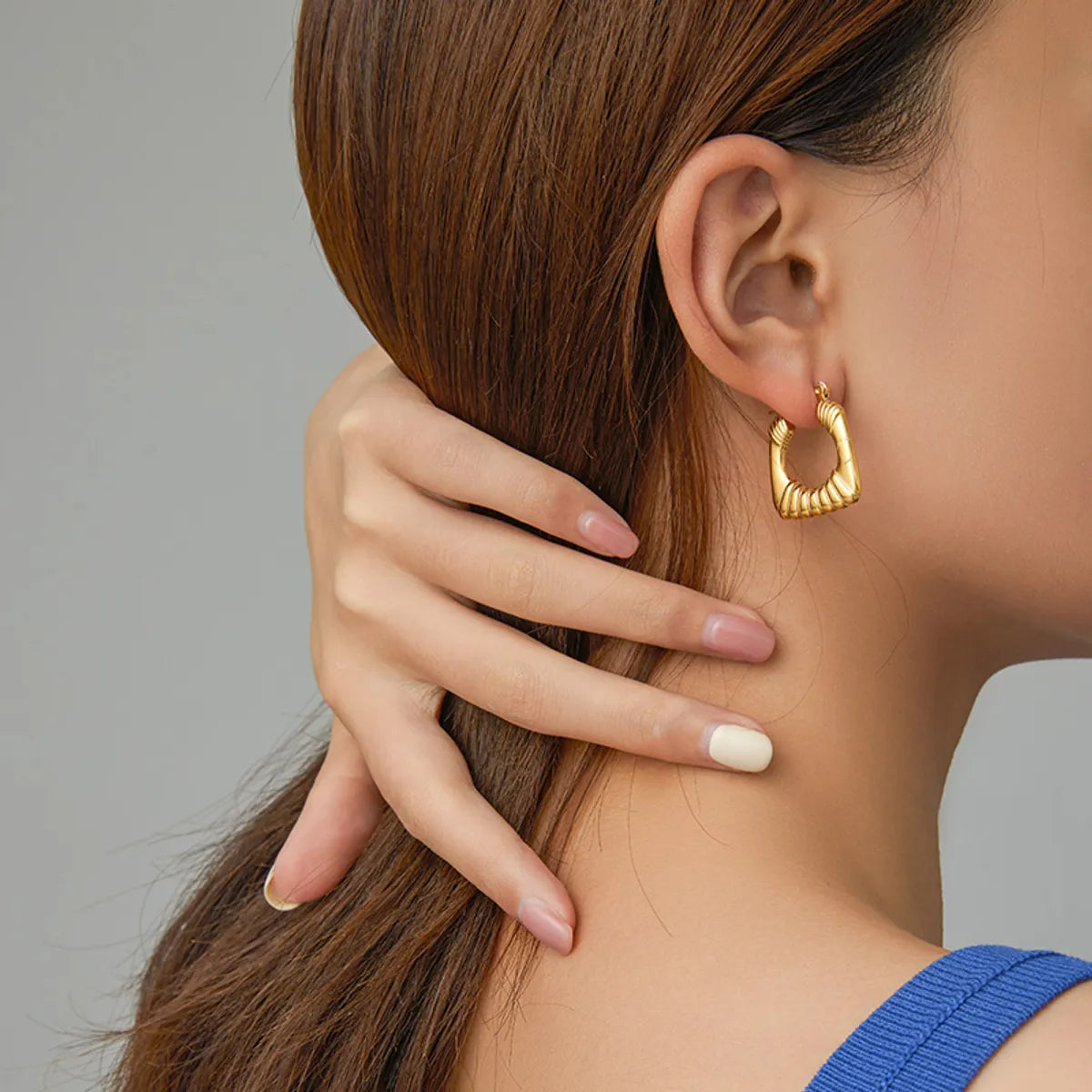 1 Piece Simple Style Solid Color Plating Inlay Stainless Steel Zircon Gold Plated Earrings