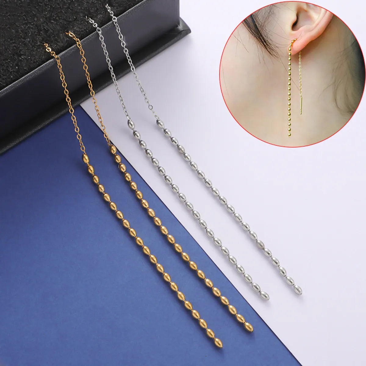 1 Piece Simple Style Solid Color Plating Stainless Steel Gold Plated Silver Plated Ear Line