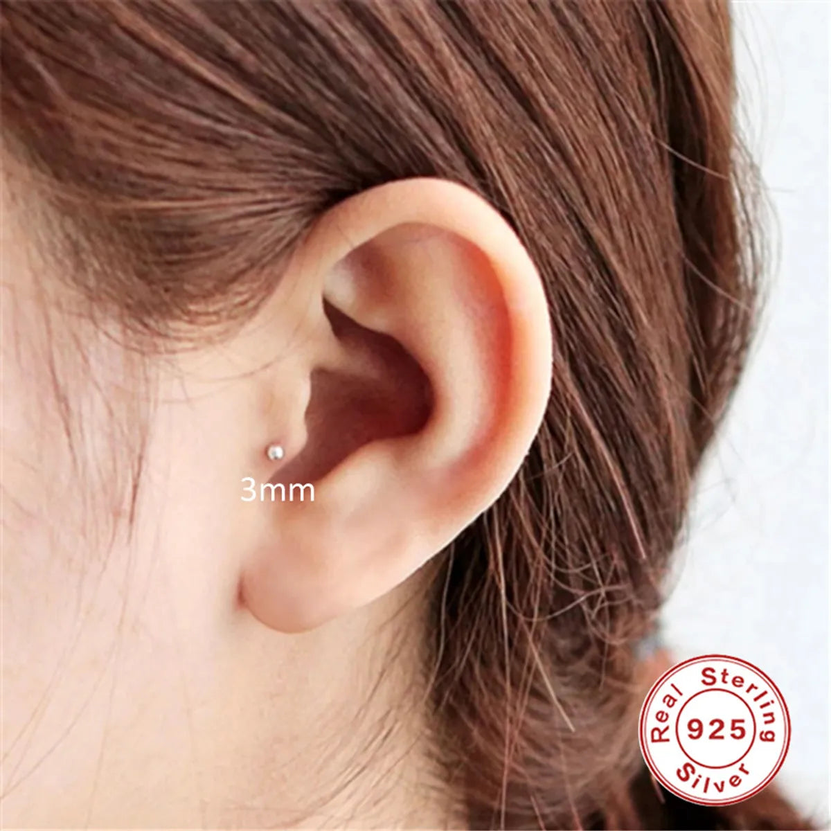 1 Piece Simple Style Solid Color Plating Sterling Silver Rhinestones Ear Studs