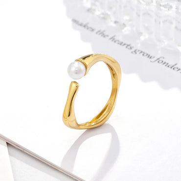 1 Piece Simple Style Solid Color Titanium Steel Plating Inlay Pearl Rings