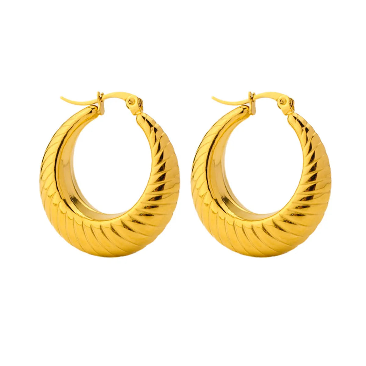 1 Piece Simple Style Spiral Stripe Stainless Steel Hoop Earrings