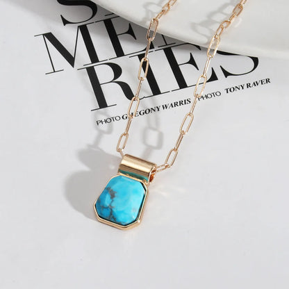 1 Piece Simple Style Square Alloy Plating Inlay Turquoise Women'S Pendant Necklace