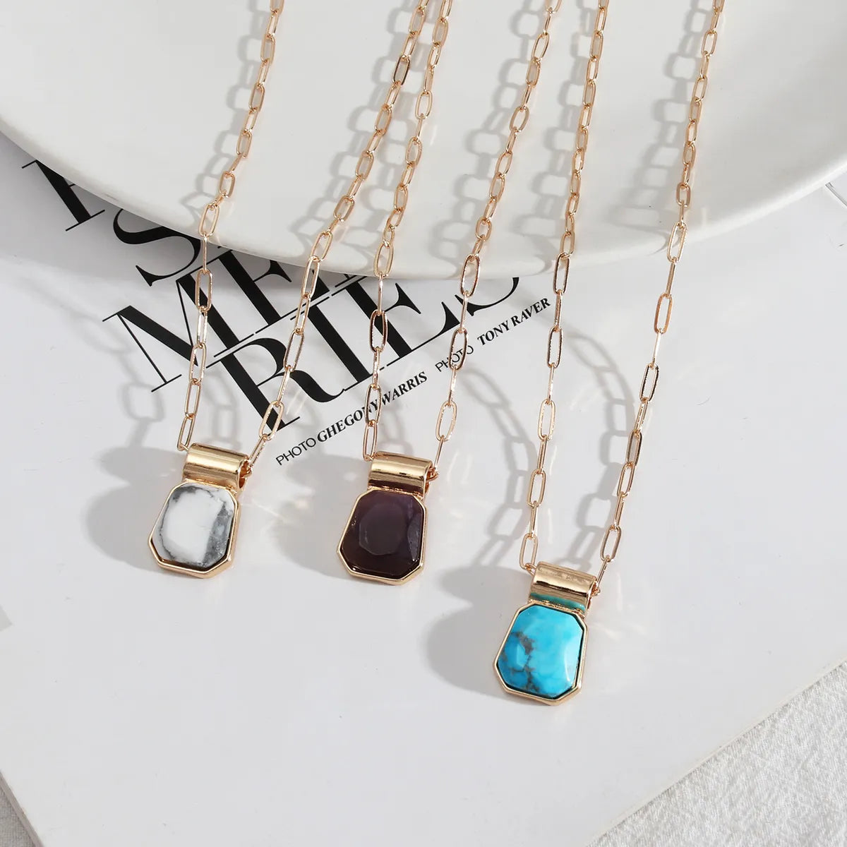 1 Piece Simple Style Square Alloy Plating Inlay Turquoise Women'S Pendant Necklace