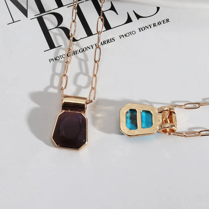 1 Piece Simple Style Square Alloy Plating Inlay Turquoise Women'S Pendant Necklace