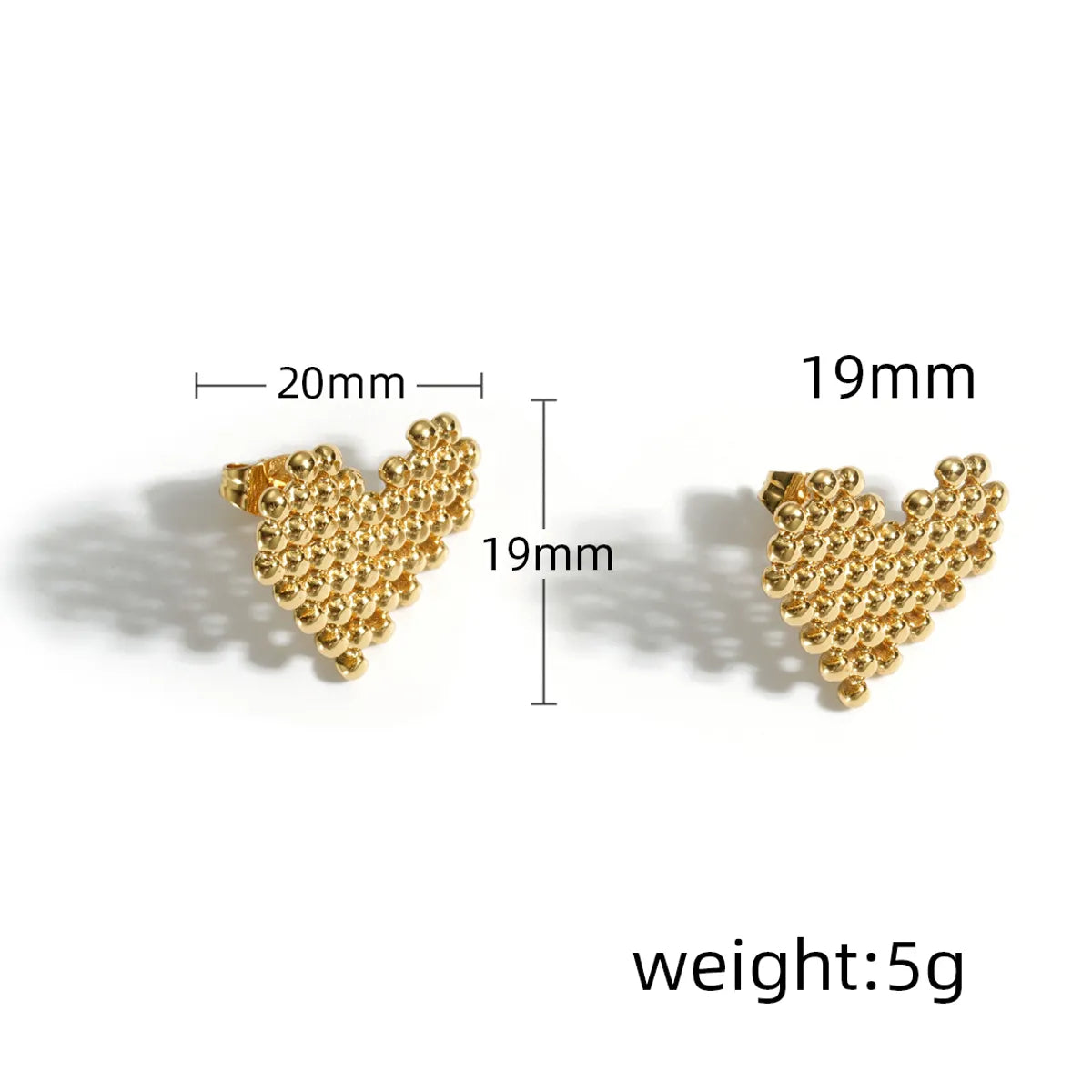 1 Piece Simple Style Square Heart Shape Beaded 304 Stainless Steel 18K Gold Plated Ear Studs