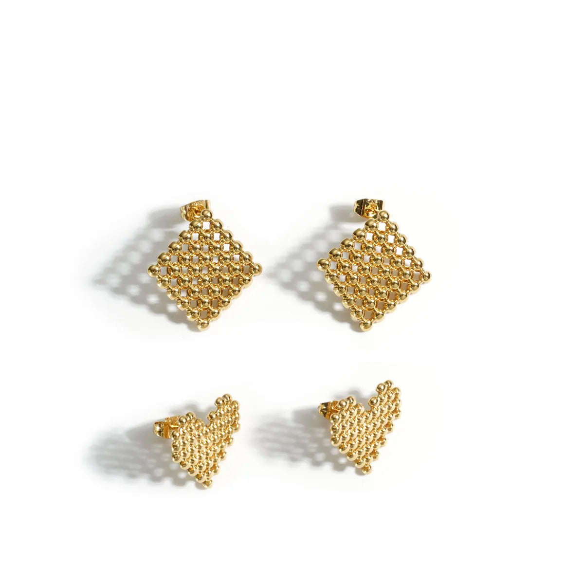 1 Piece Simple Style Square Heart Shape Beaded 304 Stainless Steel 18K Gold Plated Ear Studs