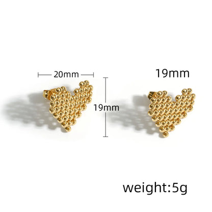 1 Piece Simple Style Square Heart Shape Beaded 304 Stainless Steel 18K Gold Plated Ear Studs