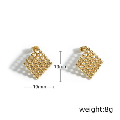 1 Piece Simple Style Square Heart Shape Beaded 304 Stainless Steel 18K Gold Plated Ear Studs