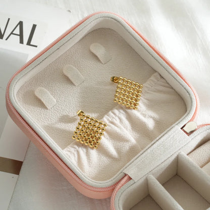 1 Piece Simple Style Square Heart Shape Beaded 304 Stainless Steel 18K Gold Plated Ear Studs