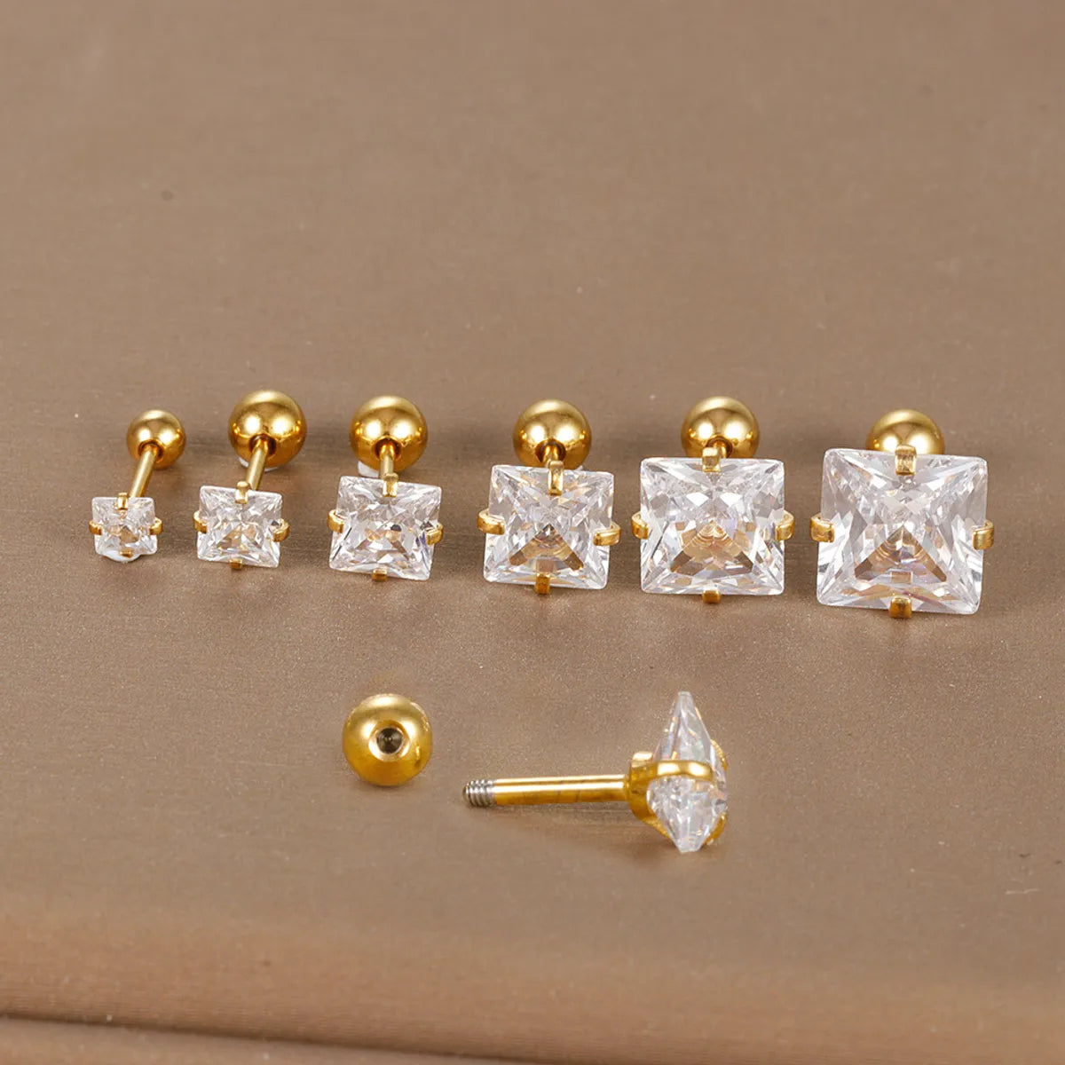 1 Piece Simple Style Square Plating Inlay Stainless Steel Zircon Ear Studs