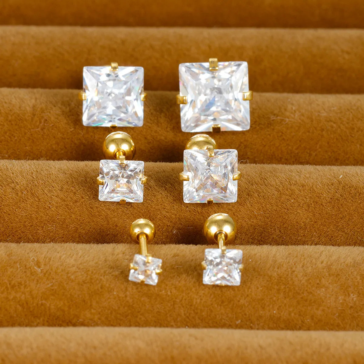 1 Piece Simple Style Square Plating Inlay Stainless Steel Zircon Ear Studs