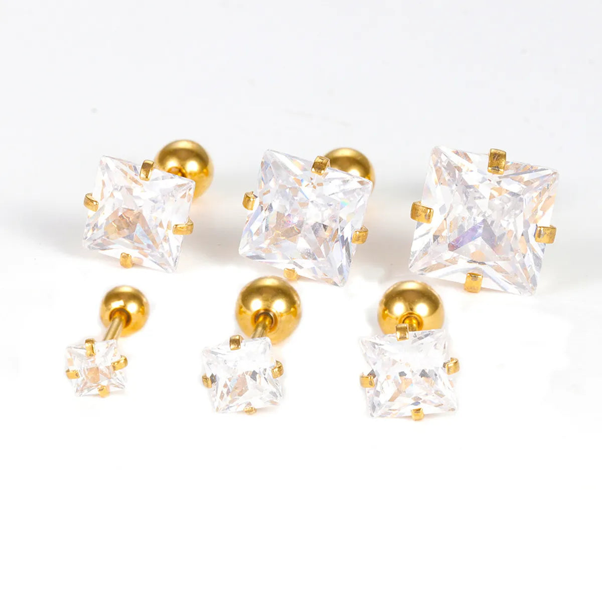 1 Piece Simple Style Square Plating Inlay Stainless Steel Zircon Ear Studs