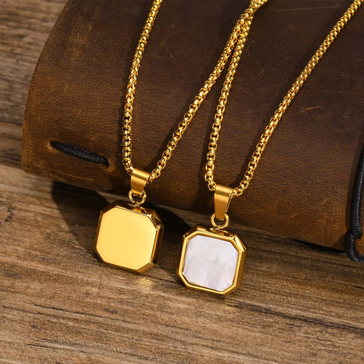 1 Piece Simple Style Square Stainless Steel Inlay Shell Pendant Necklace