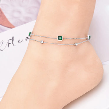 1 Piece Simple Style Square Titanium Steel Inlay Zircon Women's Anklet