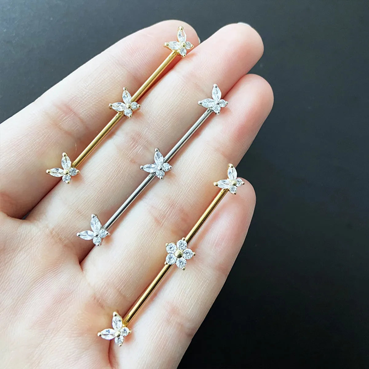 1 Piece Simple Style Star Butterfly Inlay Stainless Steel Copper Rhinestones White Gold Plated Gold Plated Ear Studs