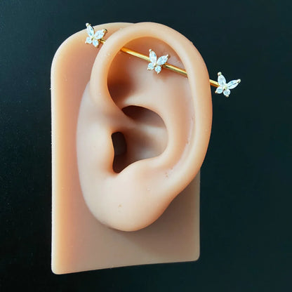 1 Piece Simple Style Star Butterfly Inlay Stainless Steel Copper Rhinestones White Gold Plated Gold Plated Ear Studs