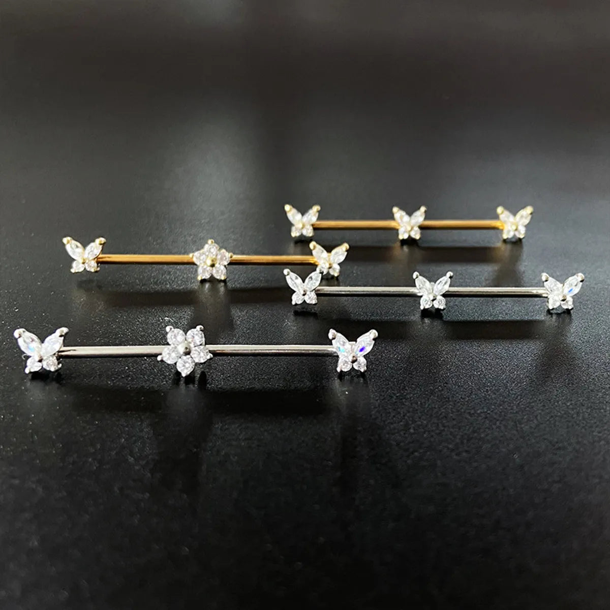 1 Piece Simple Style Star Butterfly Inlay Stainless Steel Copper Rhinestones White Gold Plated Gold Plated Ear Studs