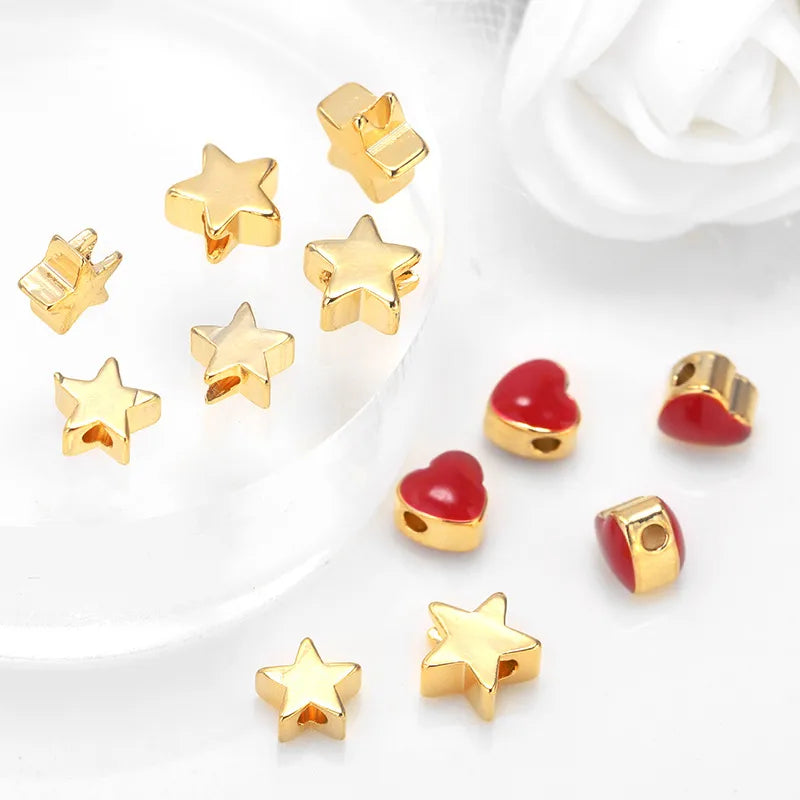 1 Piece Simple Style Star Heart Shape Metal Enamel Plating Beads Jewelry Accessories