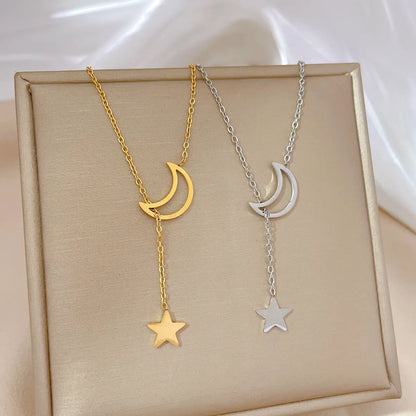 Simple Style Star Titanium Steel Copper Chain Pendant Necklace