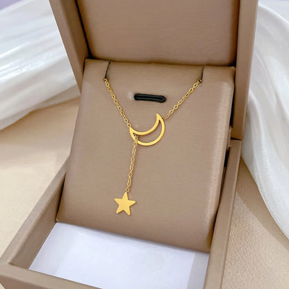 Simple Style Star Titanium Steel Copper Chain Pendant Necklace