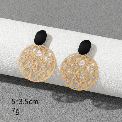 1 Piece Simple Style Streetwear Round Leaves Oval Titanium Steel Iron Drop Earrings