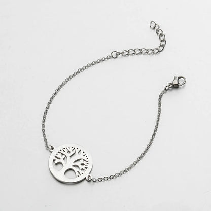 1 Piece Simple Style Tree Coconut Tree Lotus Stainless Steel Plating Hollow Out Bracelets