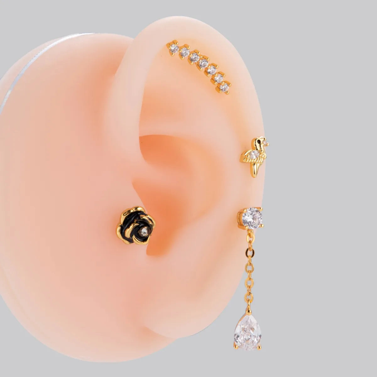 1 Piece Ear Cartilage Rings & Studs Simple Style Water Droplets Flower Snake Pure Titanium Copper Inlay Zircon