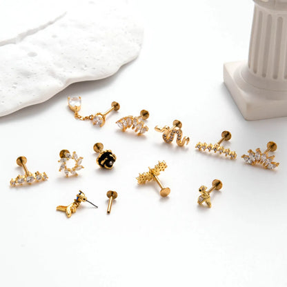 1 Piece Ear Cartilage Rings & Studs Simple Style Water Droplets Flower Snake Pure Titanium Copper Inlay Zircon