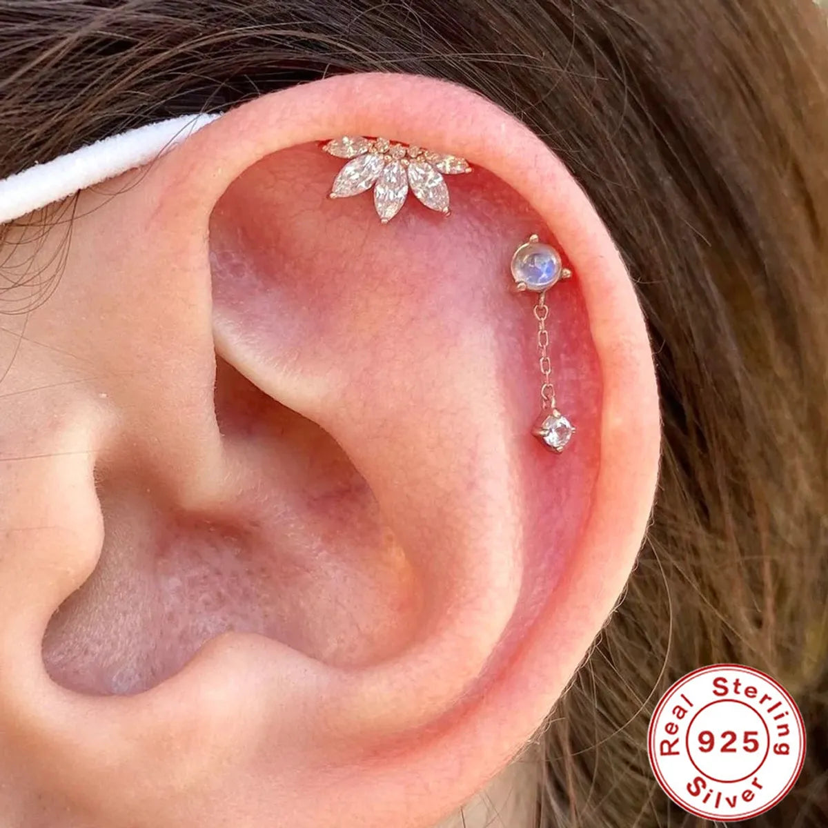 1 Piece Simple Style Water Droplets Inlay Sterling Silver Rhinestones Ear Studs