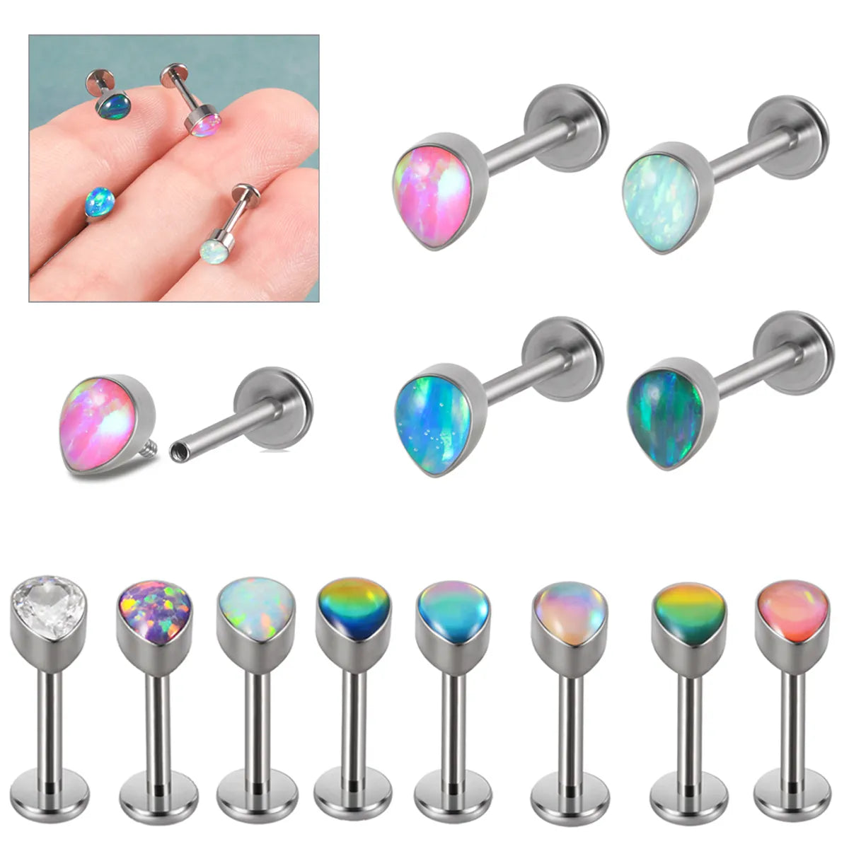 1 Piece Simple Style Water Droplets Stainless Steel Plating Inlay Zircon Ear Studs