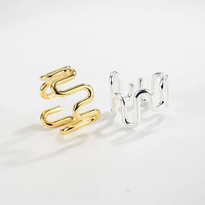 Simple Style Waves Sterling Silver Plating 18k Gold Plated Open Ring