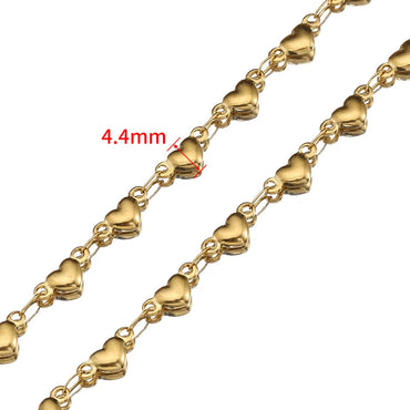 1 Piece Stainless Steel 18K Gold Plated Heart Shape Polished Chain