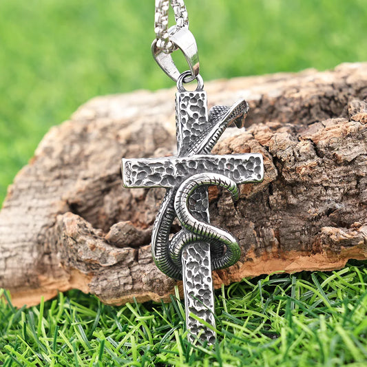 1 Piece 304 Stainless Steel Geometric Cross Snake Pendant