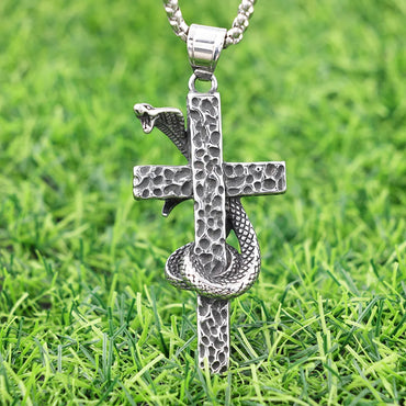 1 Piece 304 Stainless Steel Geometric Cross Snake Pendant