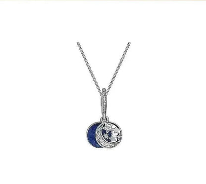 Sterling Silver Round Star Heart Shape Pendant Necklace