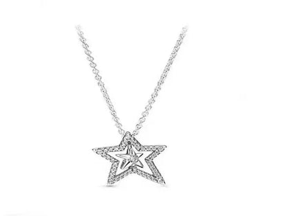 Sterling Silver Round Star Heart Shape Pendant Necklace